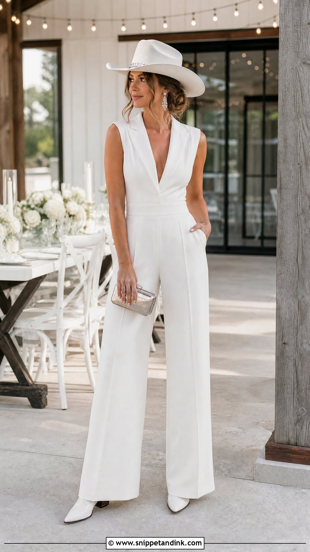 Wedding Cowgirl Hat With White Jumpsuit - Snippet and Ink - 20 Wedding Cowgirl Hat Ideas
