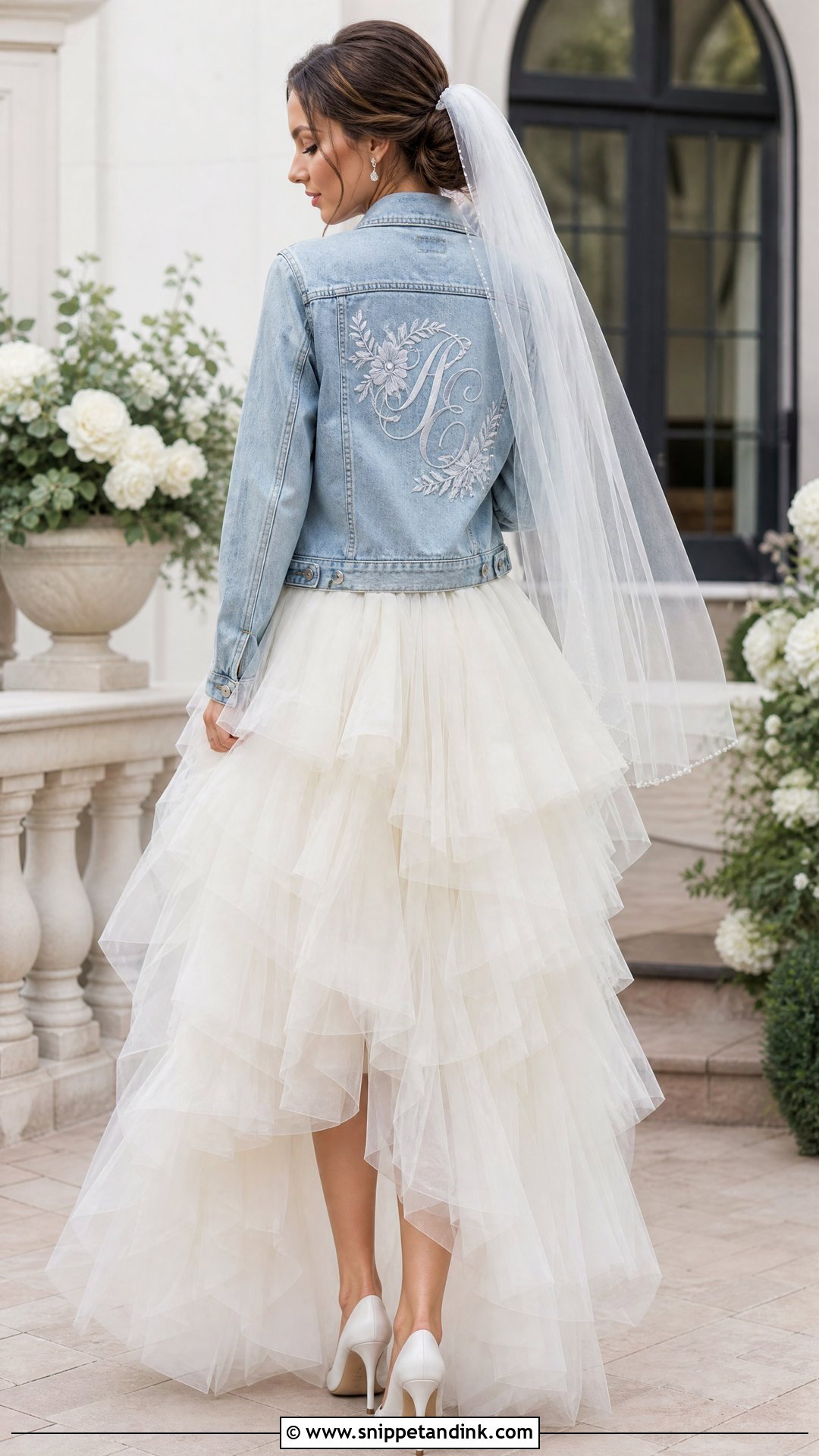 Wedding Date Jean Jacket With Tulle Gown - Snippet and Ink - 20 Wedding Jean Jacket Ideas