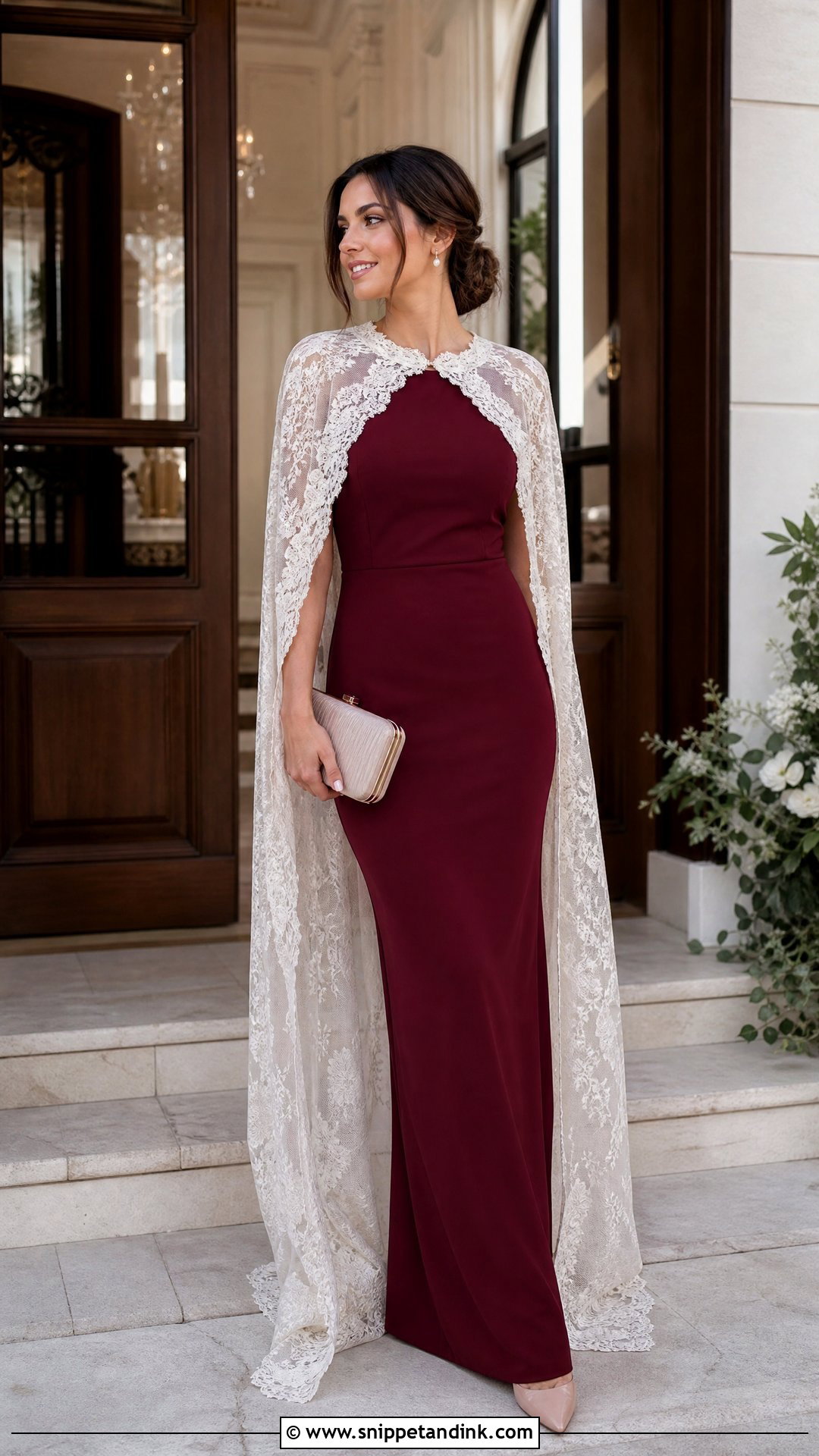 Wedding Dress Cape And Column Dress Outfit - Snippet and Ink - 20 Reuse Wedding Dress Ideas
