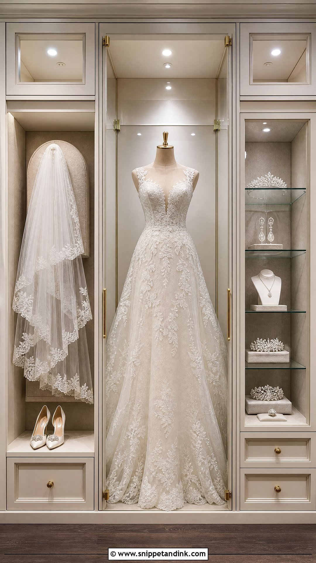 Wedding Dress Display With Bridal Accessories - Snippet and Ink - 20 Wedding Dress Display in Closet Ideas