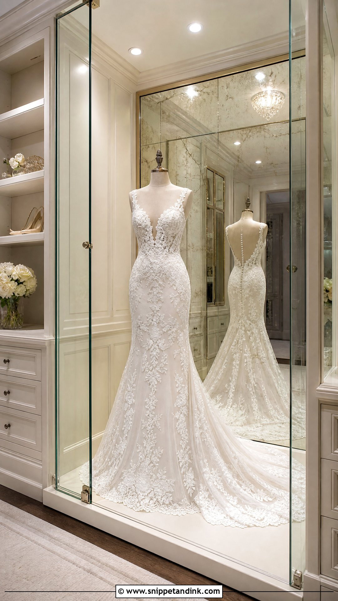 Wedding Dress Display With Mirrored Back Wall - Snippet and Ink - 20 Wedding Dress Display in Closet Ideas