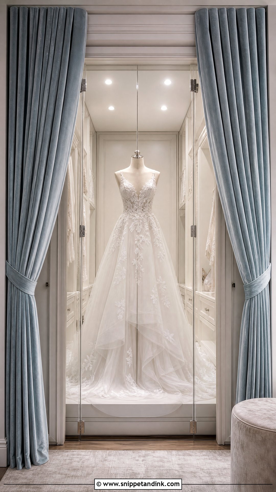 Wedding Dress Display With Velvet Curtains - Snippet and Ink - 20 Wedding Dress Display in Closet Ideas