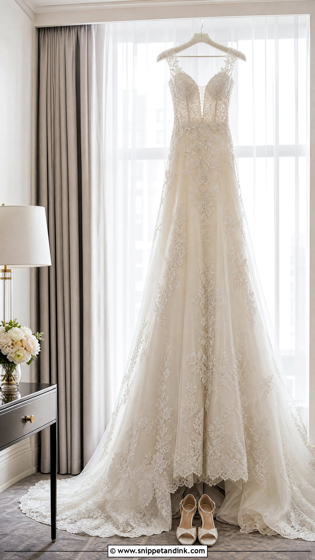 Wedding Dress Hanging By A Window - Snippet and Ink - 20 Wedding Dress Hanging Ideas