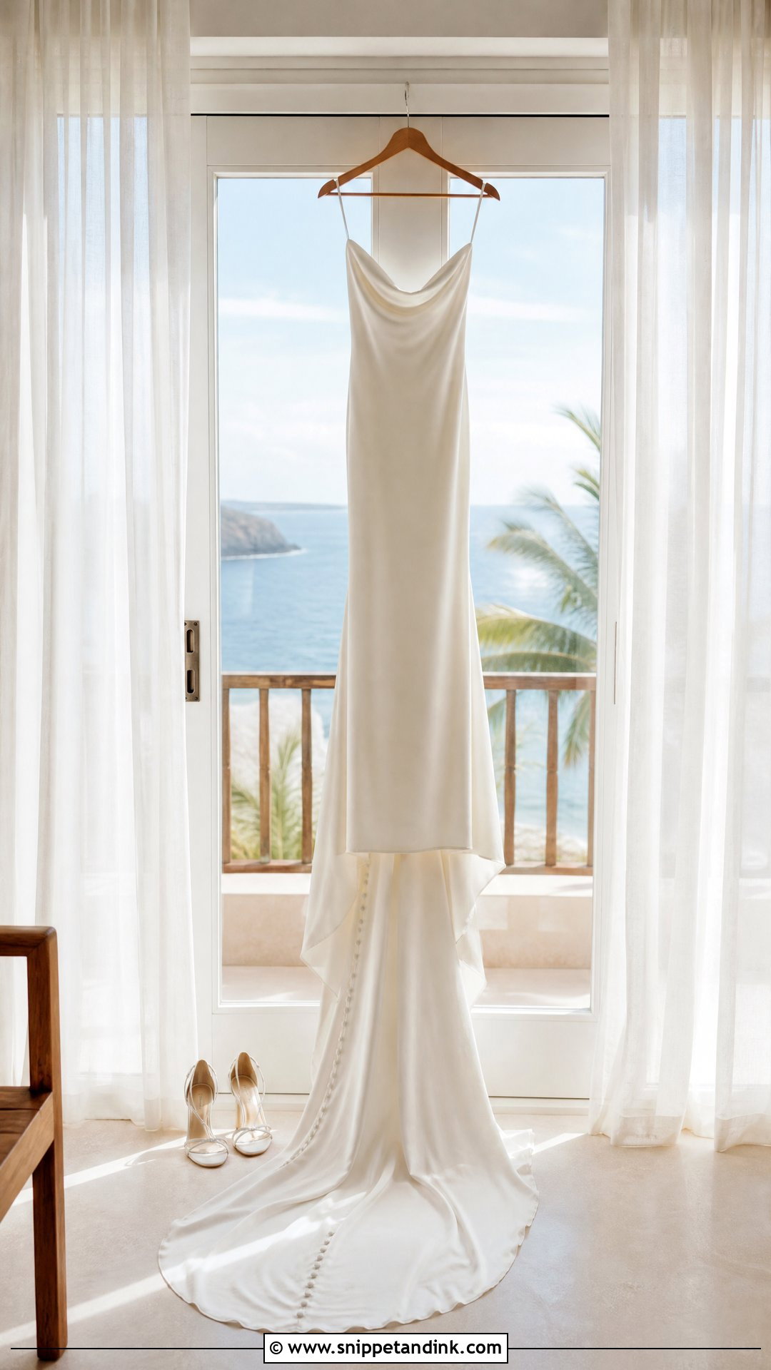 Wedding Dress Hanging By Balcony Doors - Snippet and Ink - 20 Wedding Dress Hanging Ideas