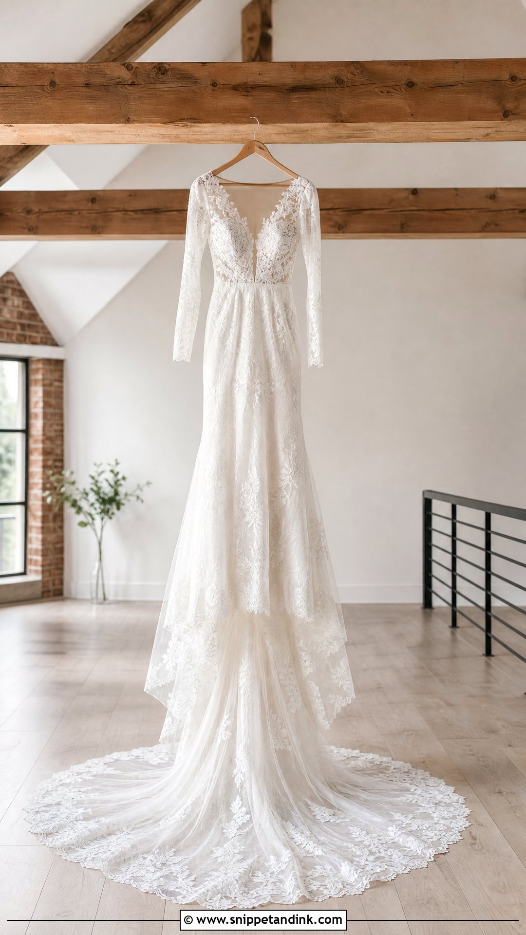 Wedding Dress Hanging From A Ceiling Beam - Snippet and Ink - 20 Wedding Dress Hanging Ideas