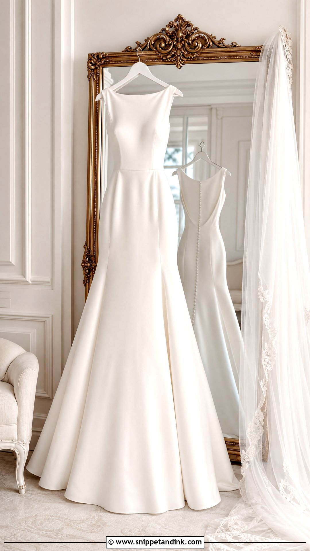 Wedding Dress Hanging In Front Of A Mirror - Snippet and Ink - 20 Wedding Dress Hanging Ideas