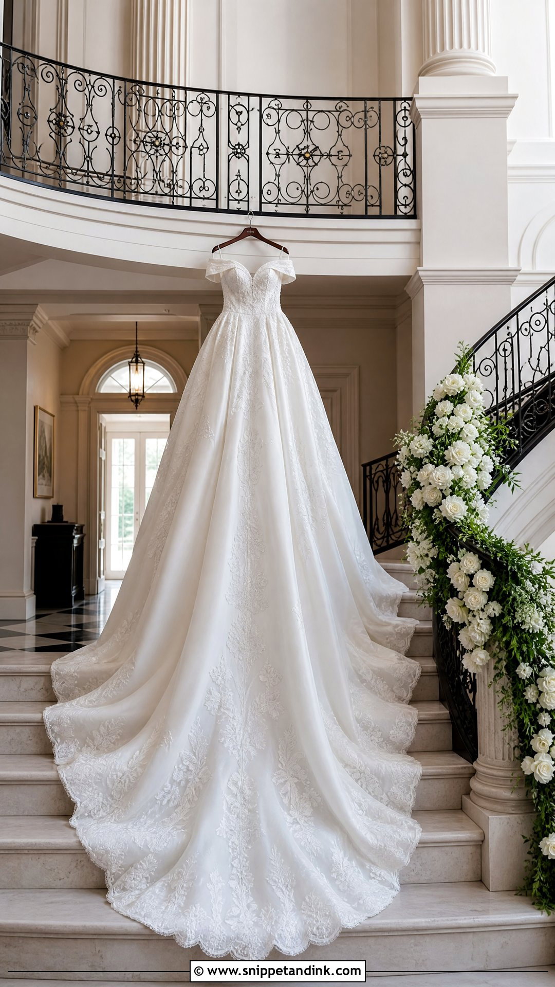 Wedding Dress Hanging On A Staircase - Snippet and Ink - 20 Wedding Dress Hanging Ideas