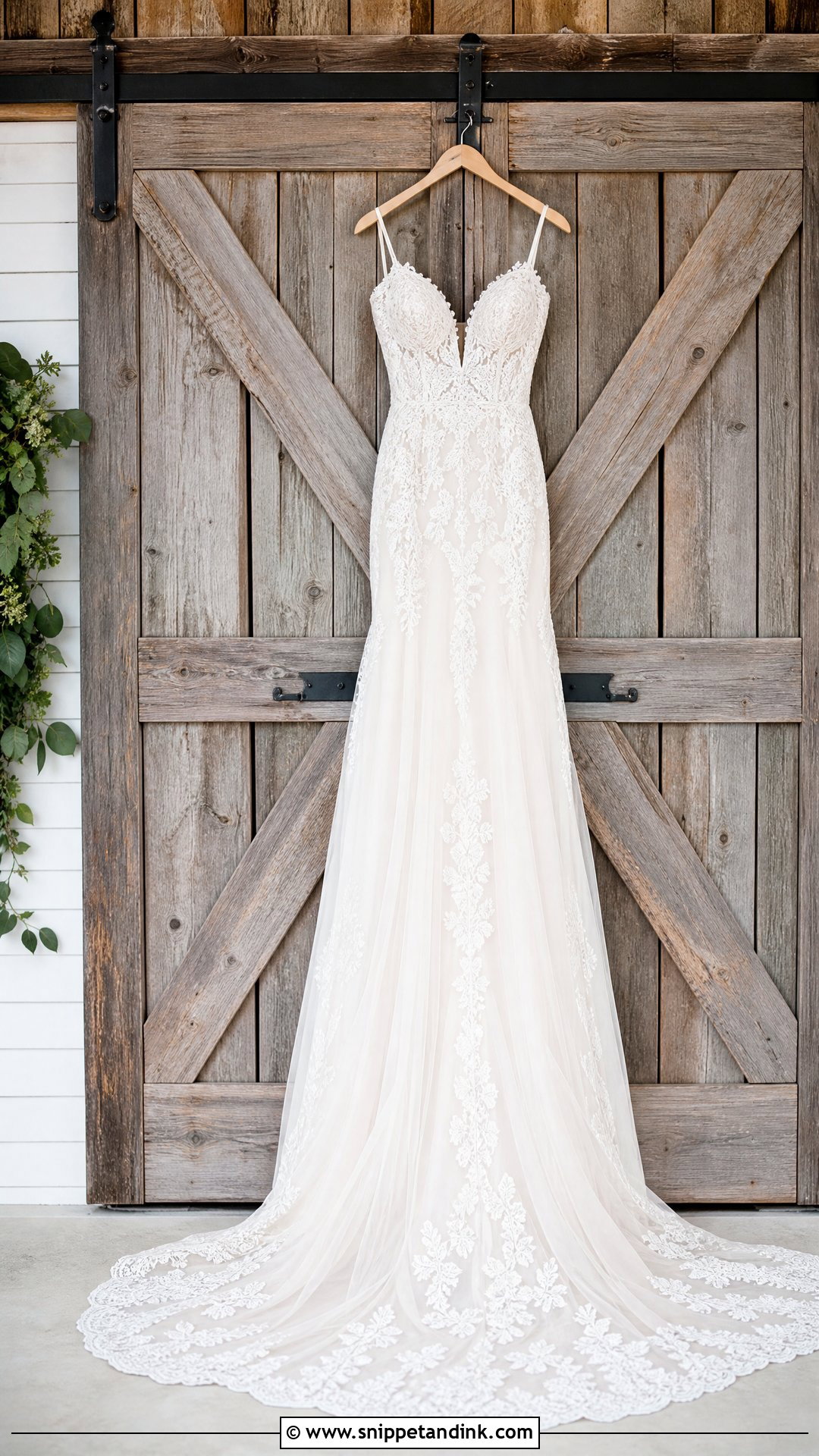 Wedding Dress Hanging On Barn Doors - Snippet and Ink - 20 Wedding Dress Hanging Ideas