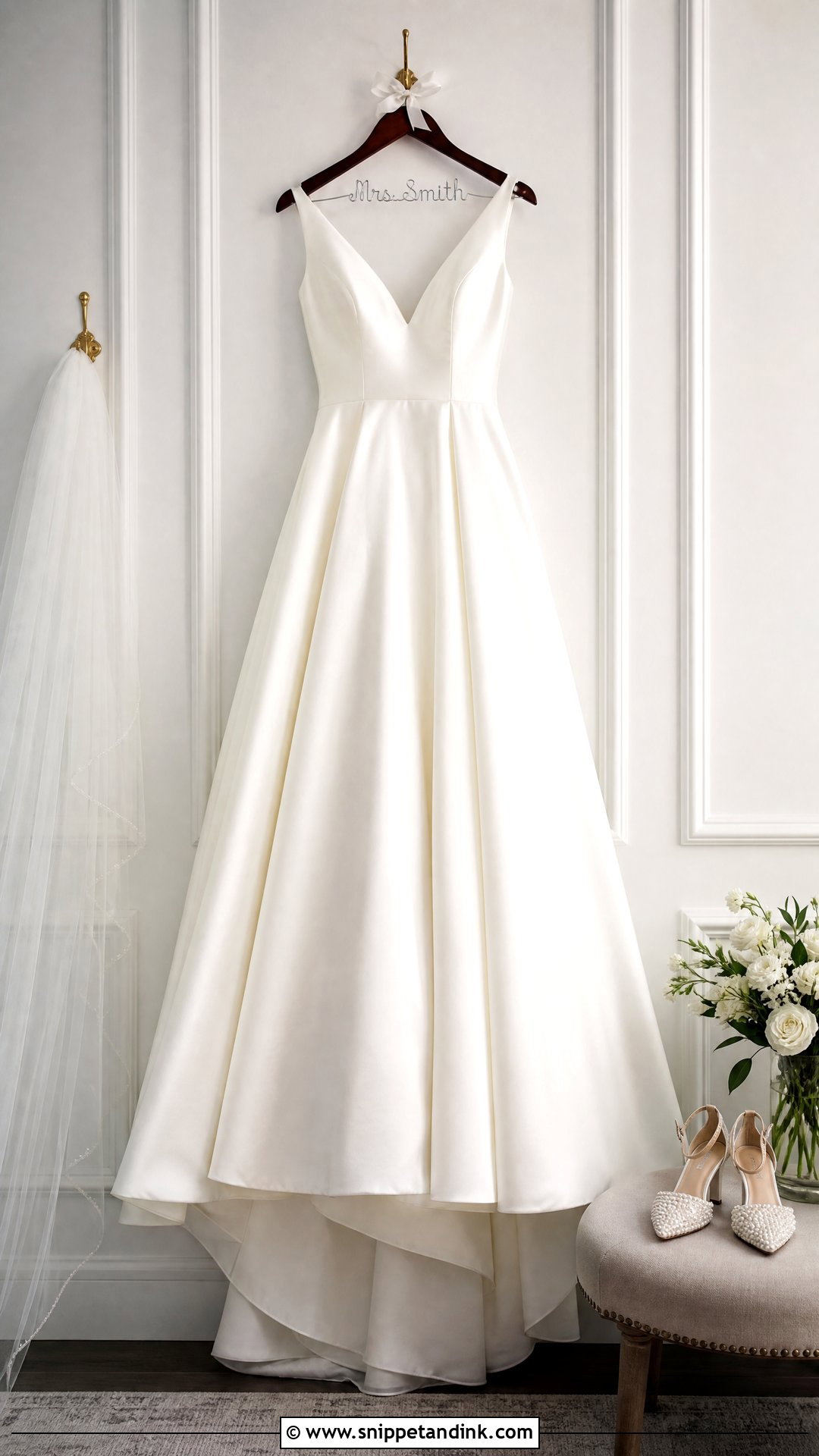Wedding Dress Hanging With A Personalized Hanger - Snippet and Ink - 20 Wedding Dress Hanging Ideas
