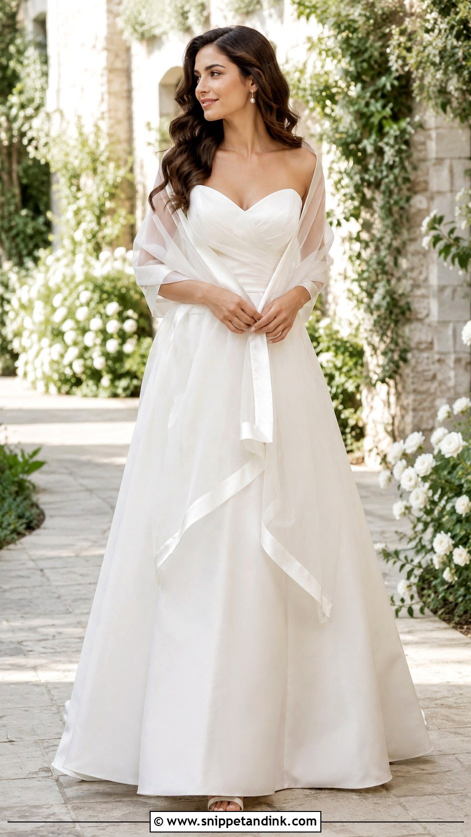 Wedding Dress Scarf With A Line Gown - Snippet and Ink - 25 Wedding Dress Scarf Ideas