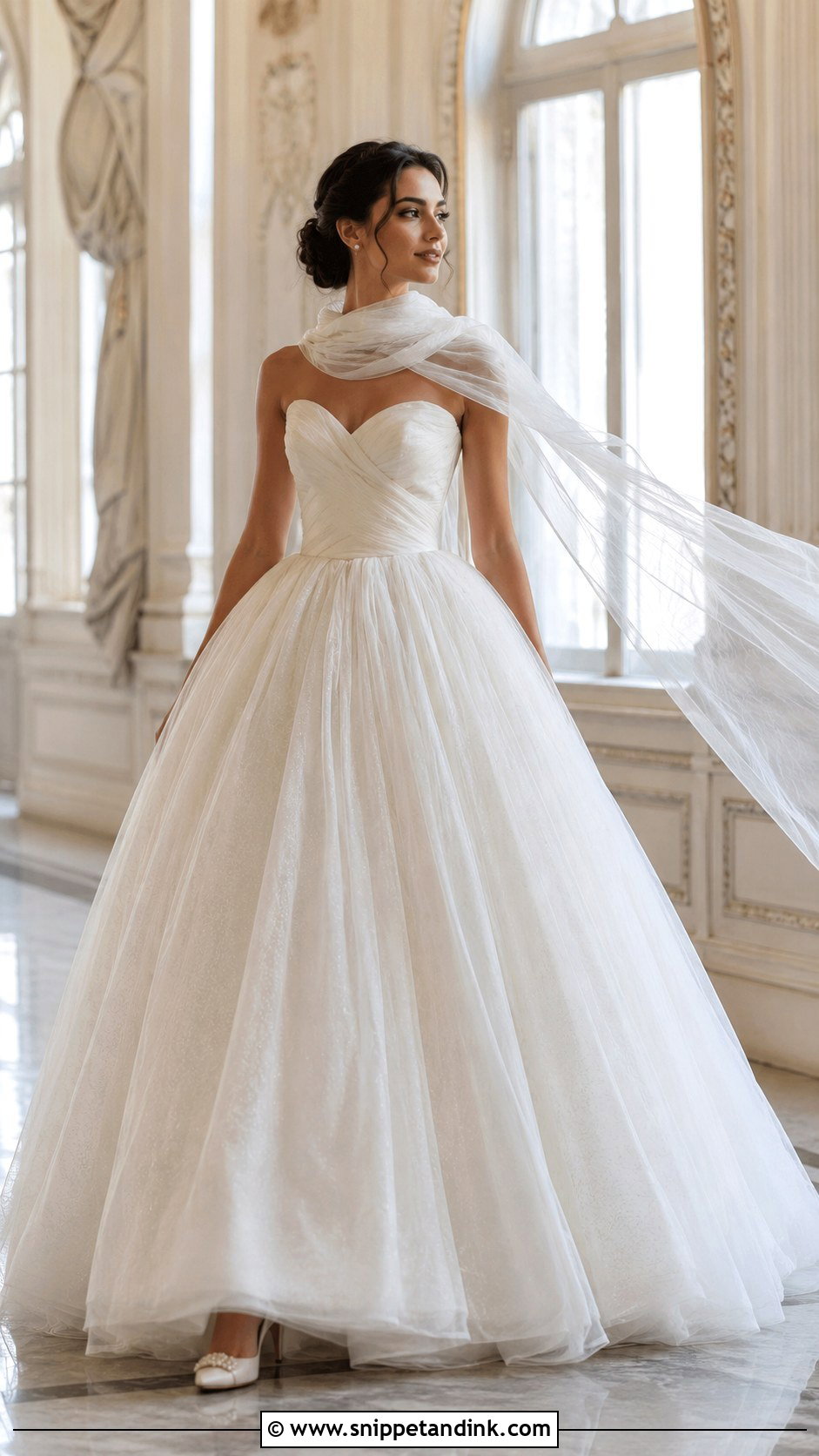 Wedding Dress Scarf With Ball Gown - Snippet and Ink - 25 Wedding Dress Scarf Ideas