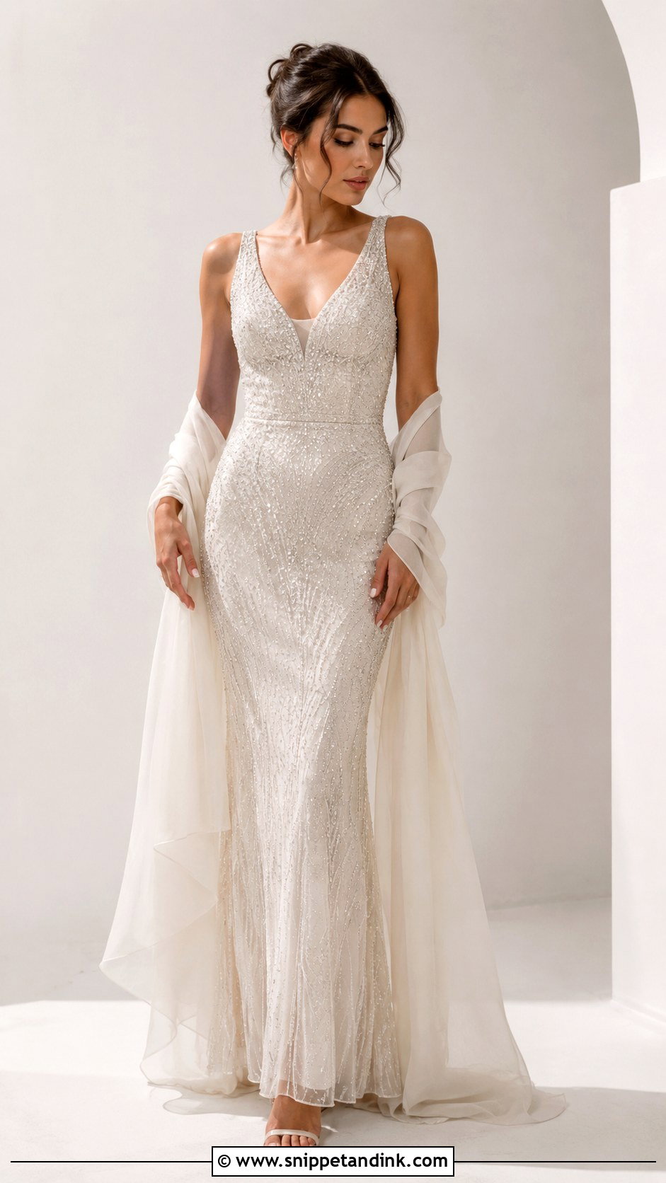 Wedding Dress Scarf With Beaded Gown - Snippet and Ink - 25 Wedding Dress Scarf Ideas