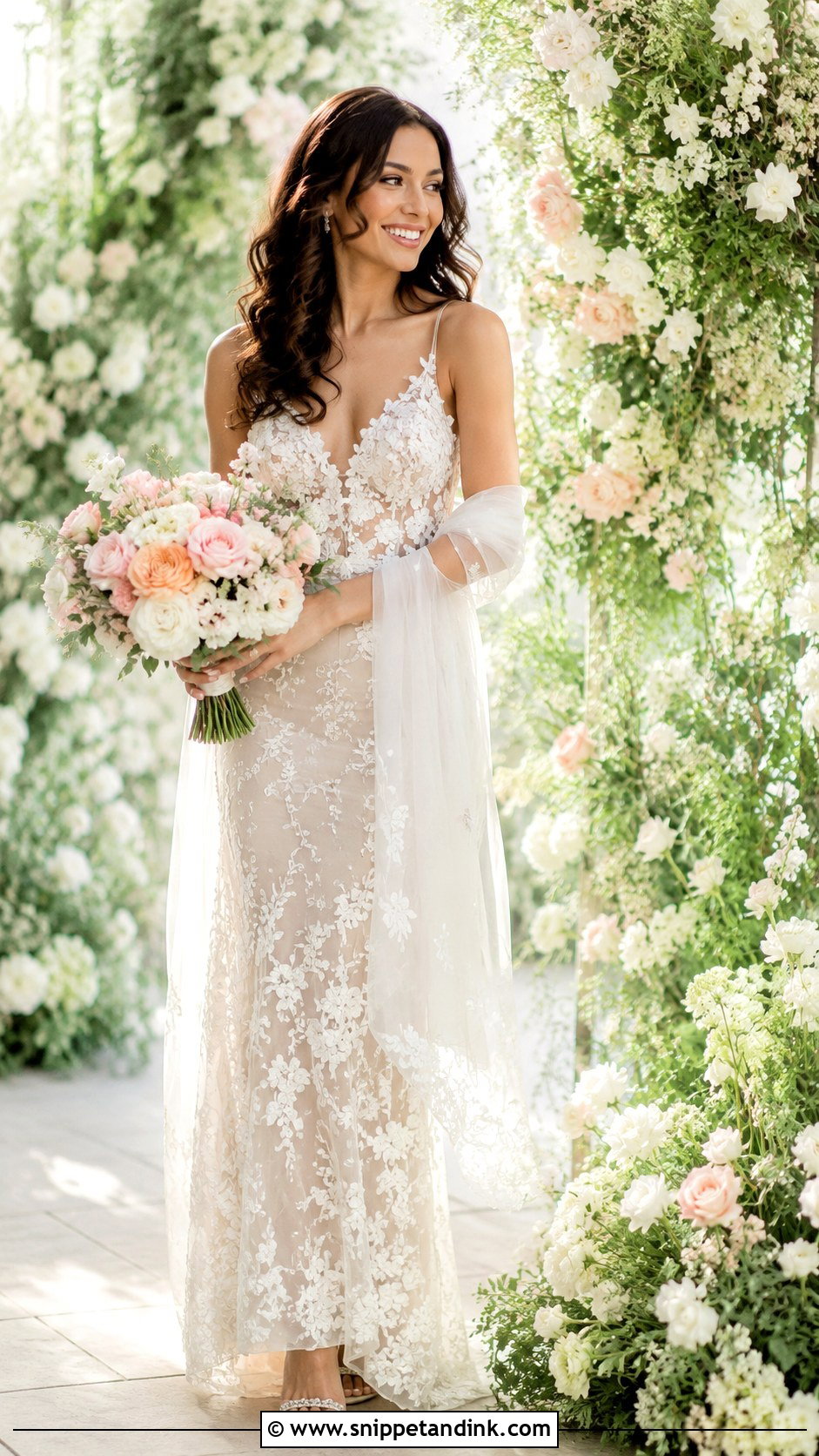 Wedding Dress Scarf With Floral Applique Gown - Snippet and Ink - 25 Wedding Dress Scarf Ideas