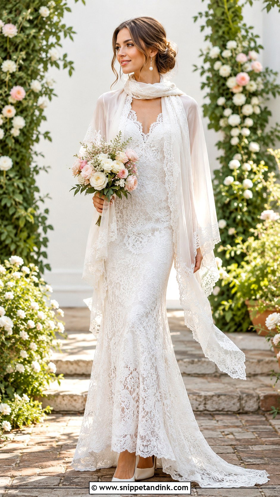 Wedding Dress Scarf With Lace Gown - Snippet and Ink - 25 Wedding Dress Scarf Ideas