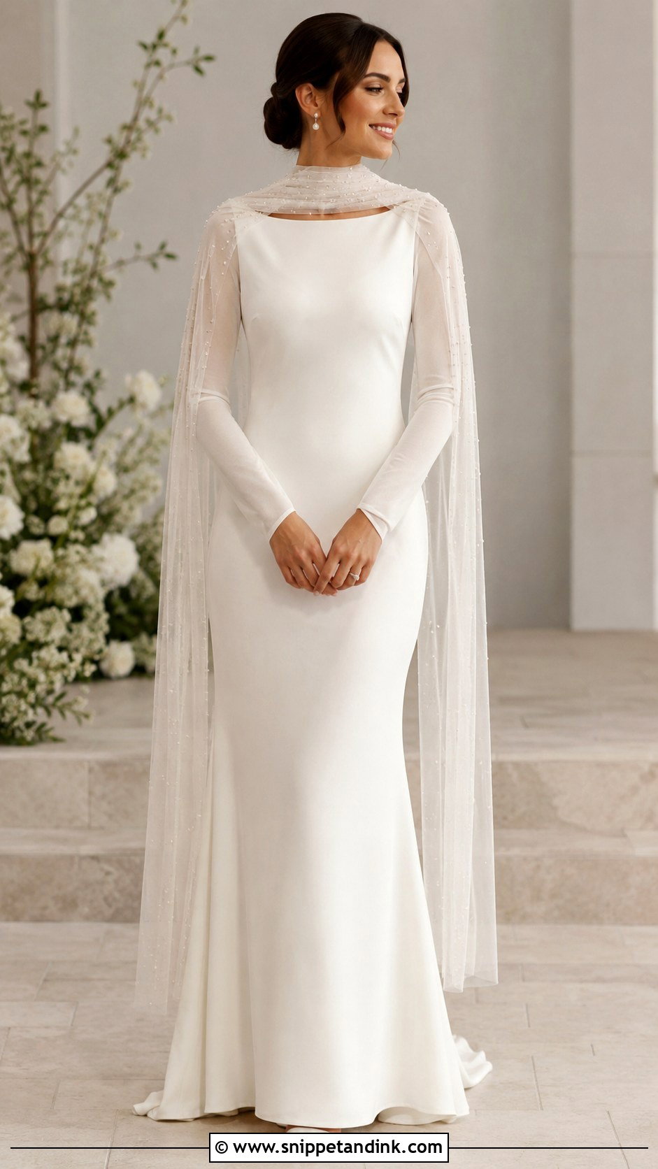 Wedding Dress Scarf With Long Sleeve Gown - Snippet and Ink - 25 Wedding Dress Scarf Ideas