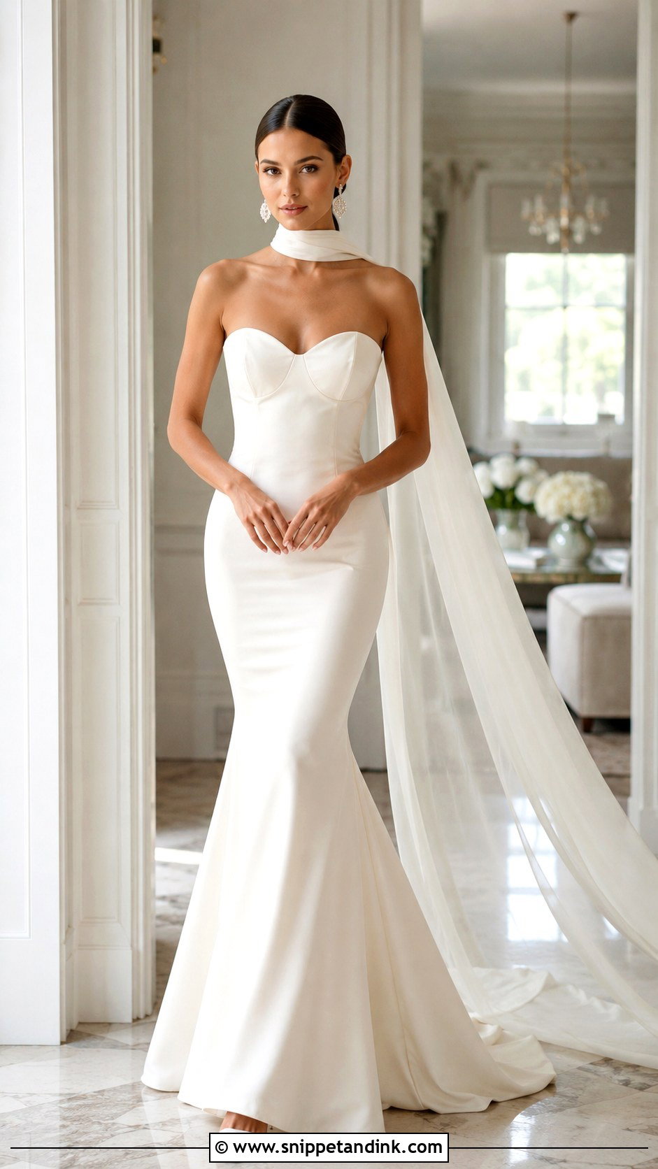 Wedding Dress Scarf With Mermaid Gown - Snippet and Ink - 25 Wedding Dress Scarf Ideas
