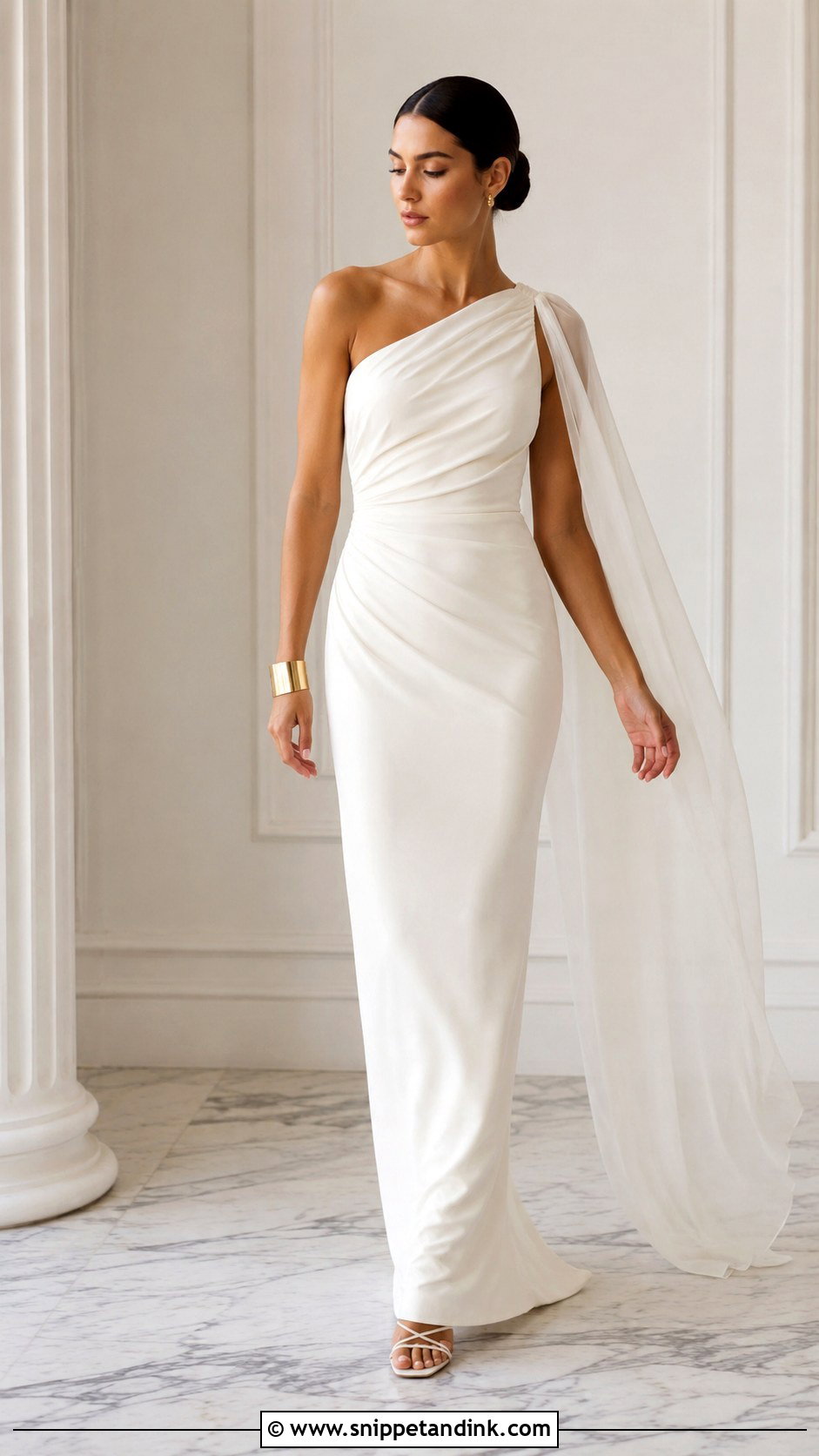 Wedding Dress Scarf With One Shoulder Gown - Snippet and Ink - 25 Wedding Dress Scarf Ideas