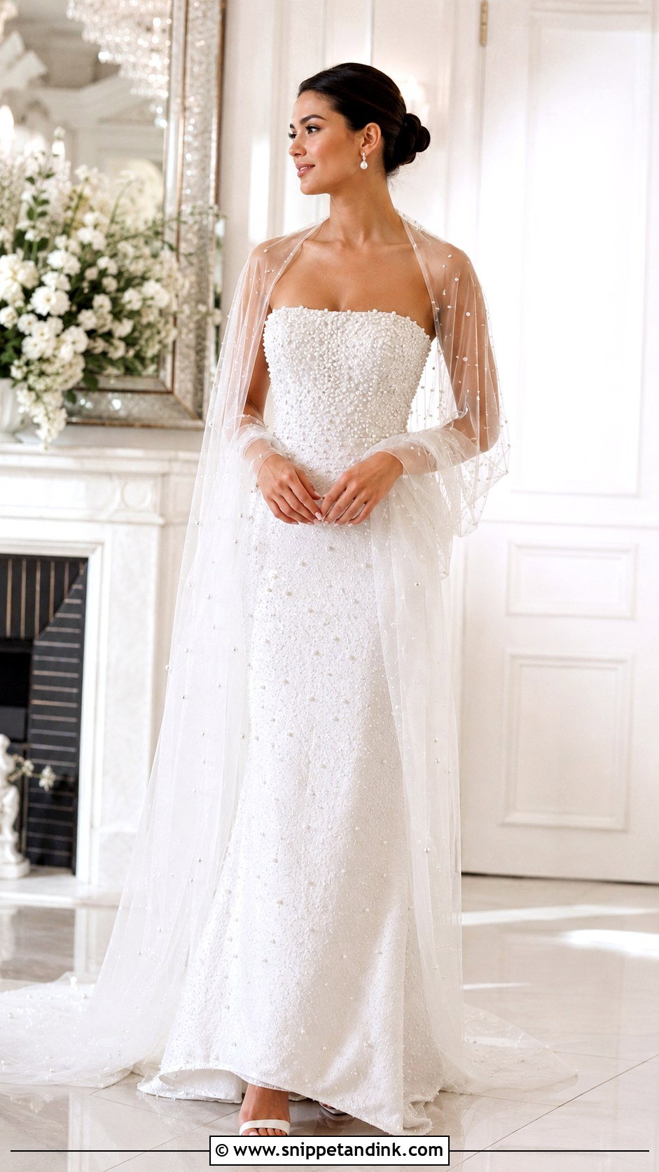 Wedding Dress Scarf With Pearl Detail Gown - Snippet and Ink - 25 Wedding Dress Scarf Ideas