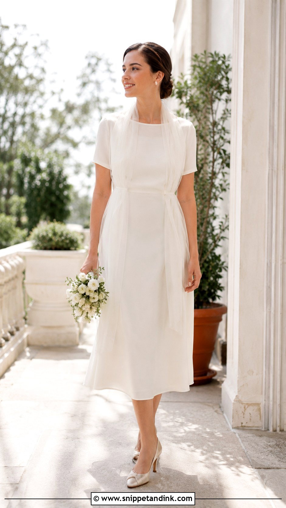 Wedding Dress Scarf With Short Sleeve Gown - Snippet and Ink - 25 Wedding Dress Scarf Ideas