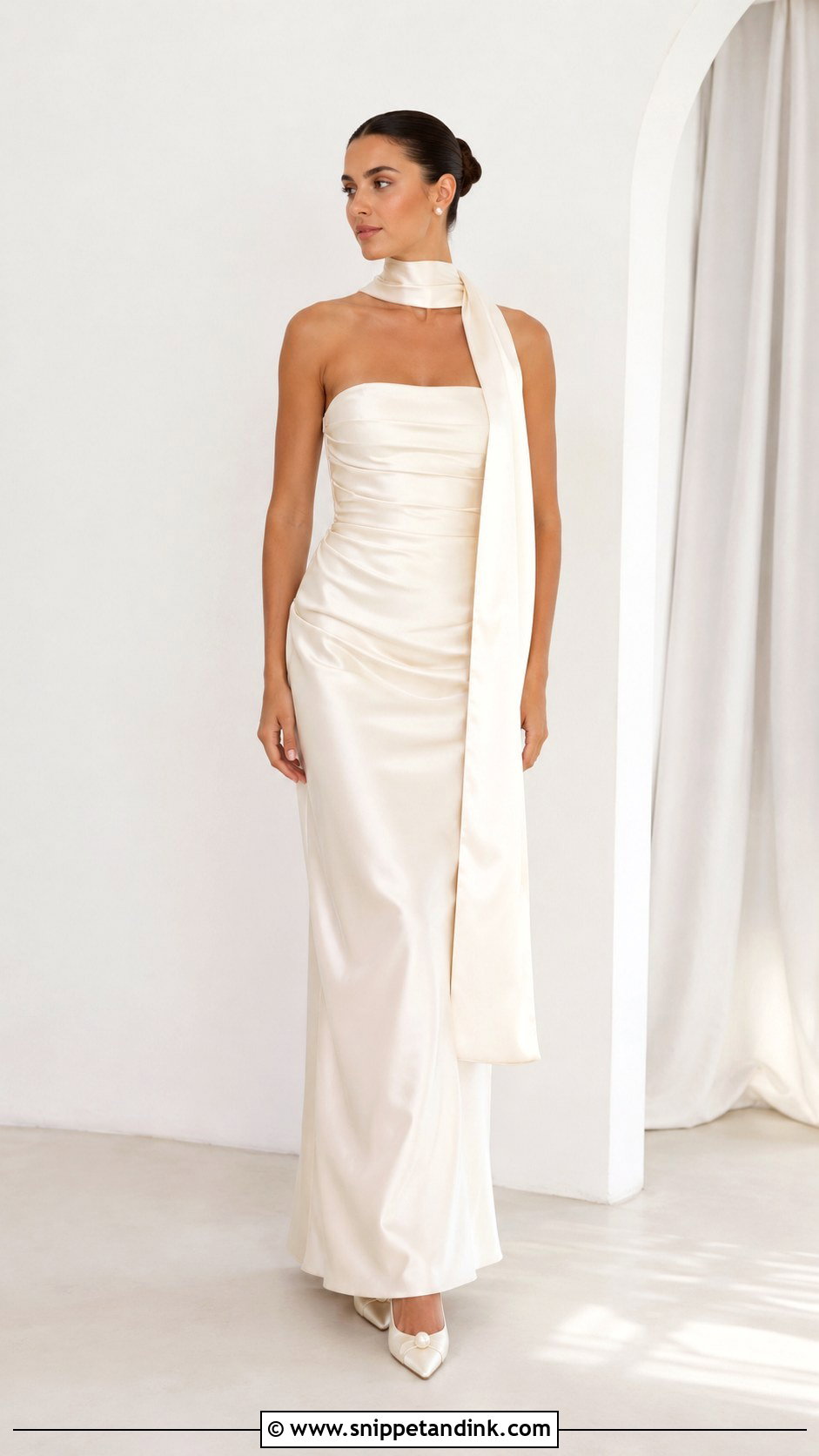 Wedding Dress Scarf With Strapless Satin Gown - Snippet and Ink - 25 Wedding Dress Scarf Ideas