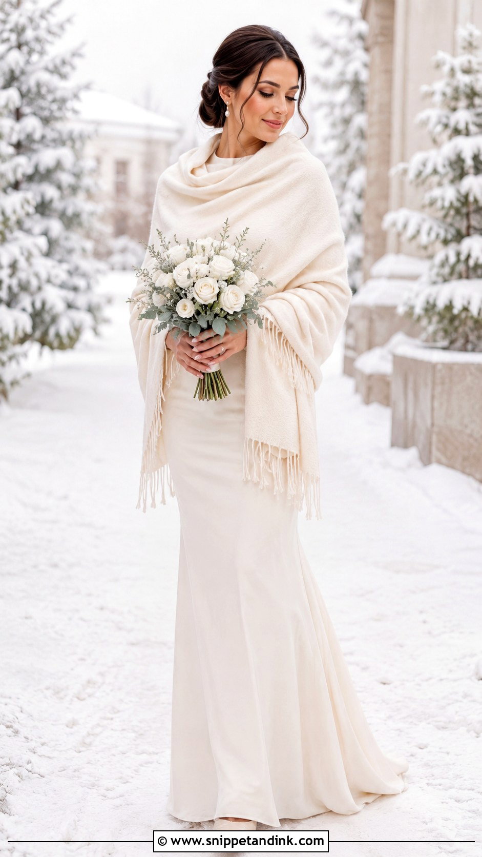 Wedding Dress Scarf With Winter Gown - Snippet and Ink - 25 Wedding Dress Scarf Ideas