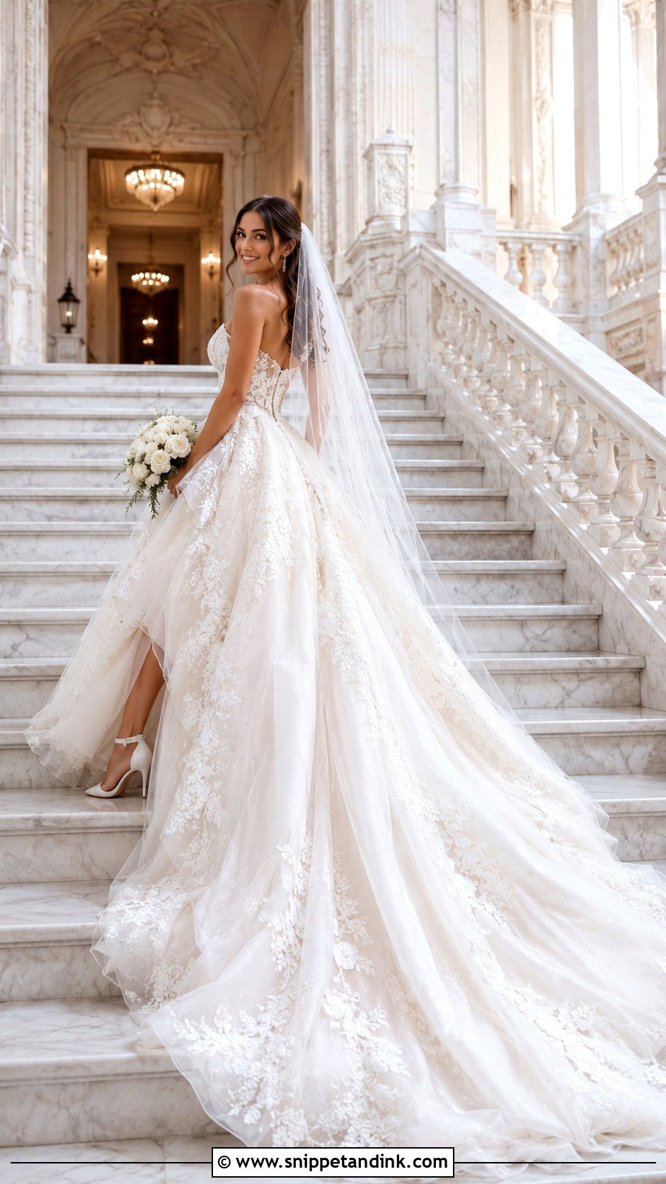 Wedding Dress Staircase Photo - Snippet and Ink - 25 Wedding Dress Photography Ideas