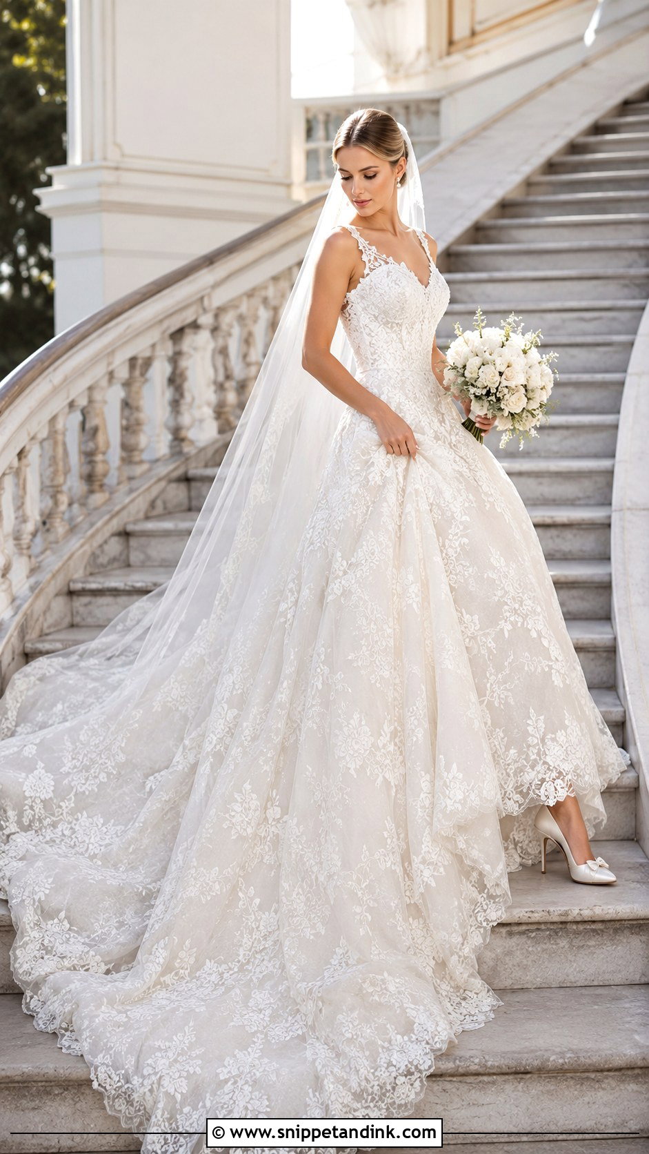 Wedding Dress Staircase Photoshoot - Snippet and Ink - 25 Wedding Dress Photoshoot Ideas