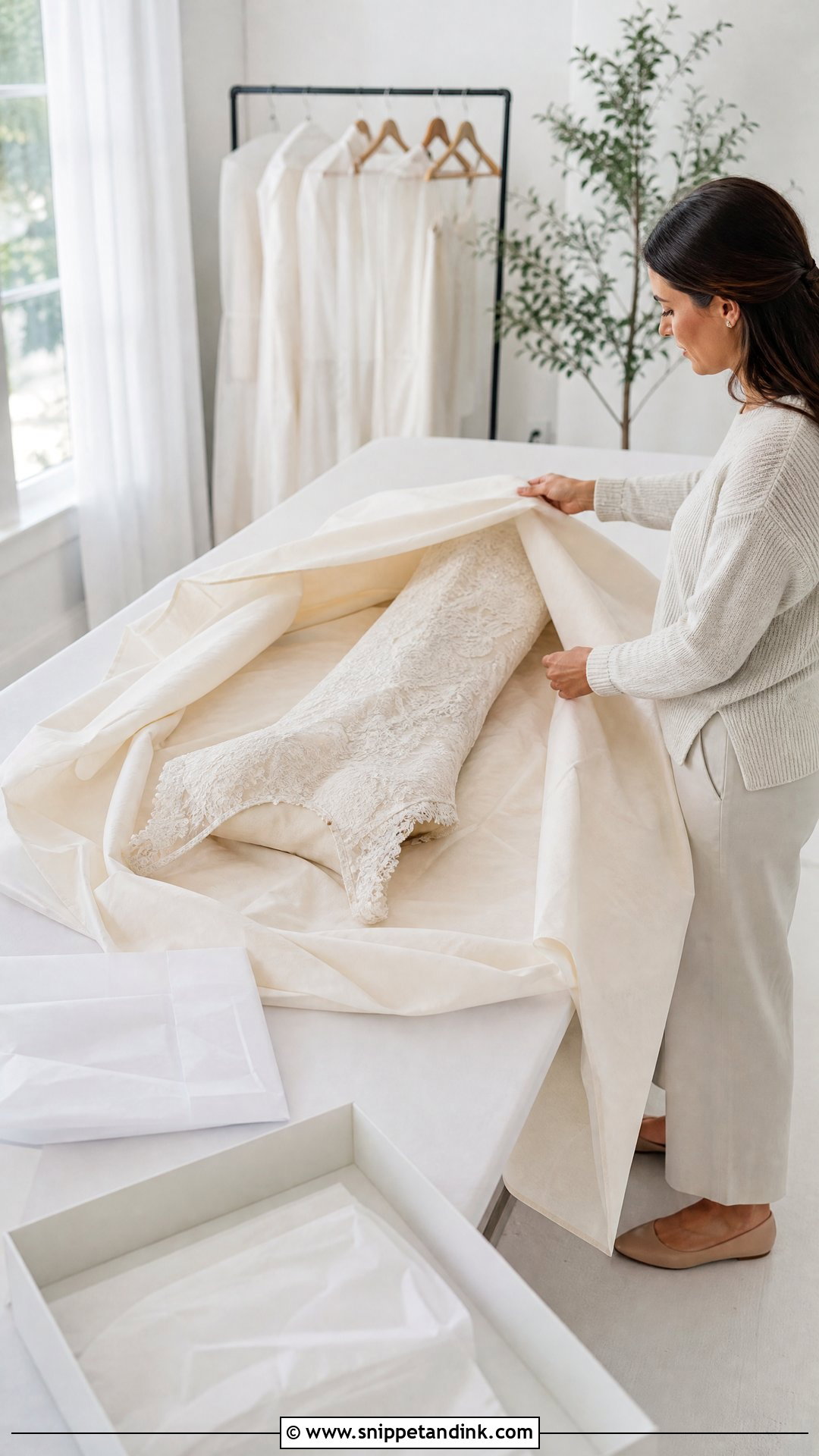 Wedding Dress Storage With Muslin Wrap - Snippet and Ink - 20 Wedding Dress Storage Ideas