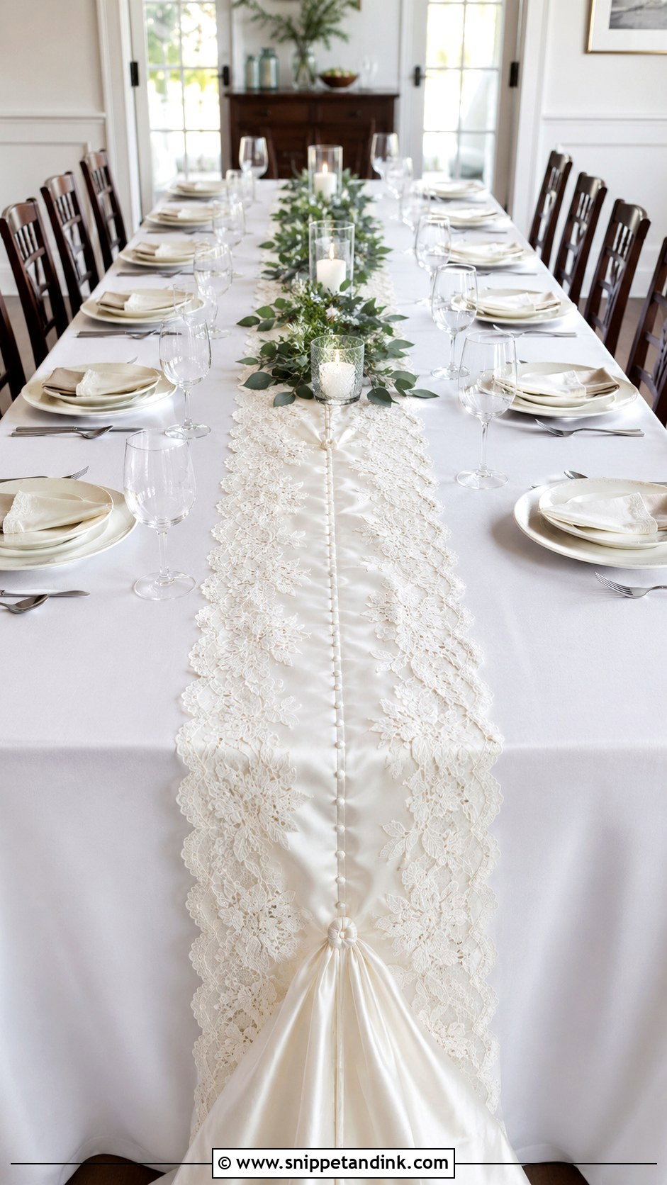Wedding Dress Table Runner - Snippet and Ink - 25 Repurpose Wedding Dress Ideas