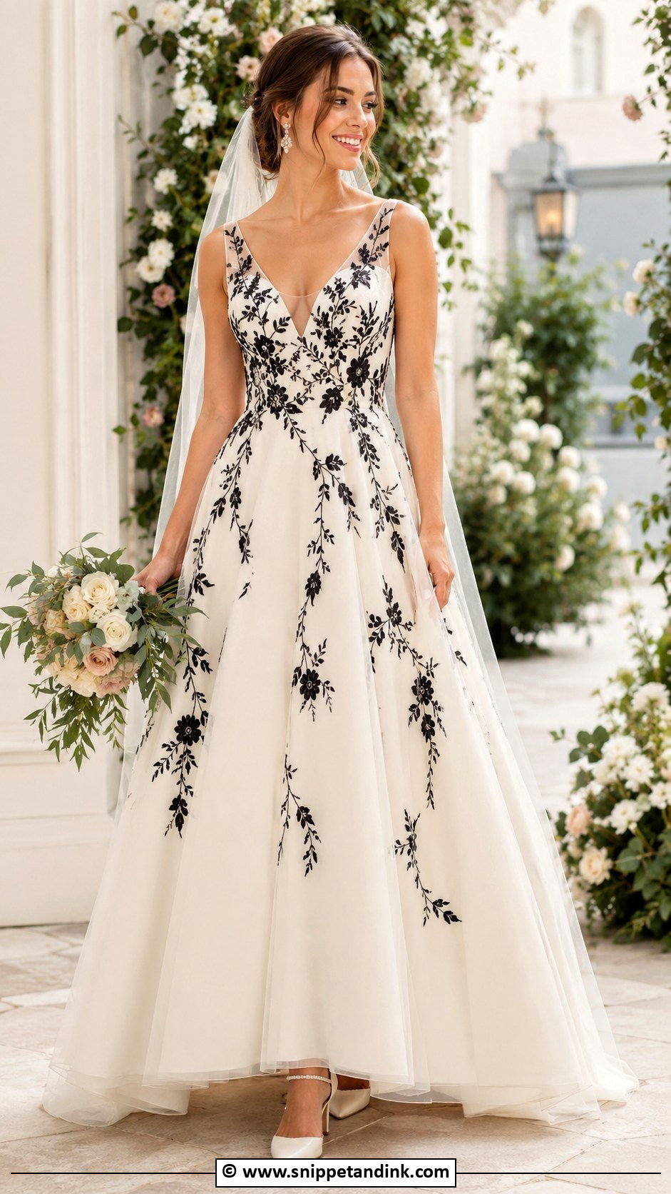 Wedding Dress With Black Floral Embroidery - Snippet and Ink - 25 Wedding Dress with Black Accents Ideas