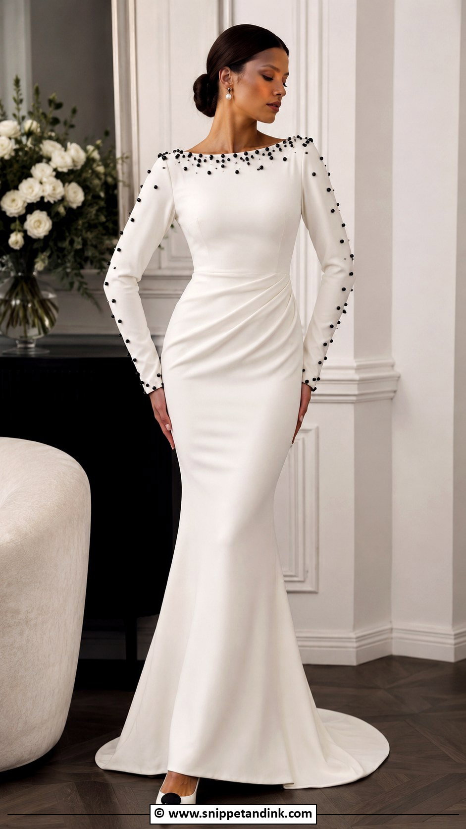 Wedding Dress With Black Pearl Detail - Snippet and Ink - 25 Wedding Dress with Black Accents Ideas