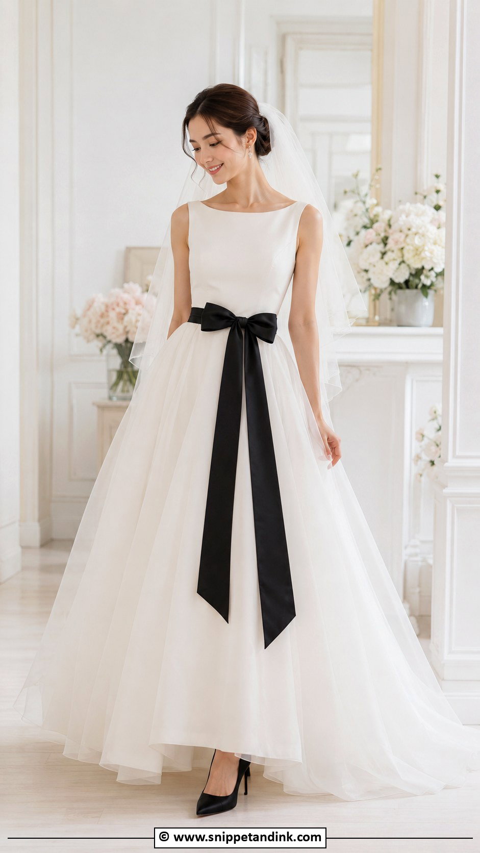 Wedding Dress With Black Waist Bow - Snippet and Ink - 25 Wedding Dress with Black Accents Ideas