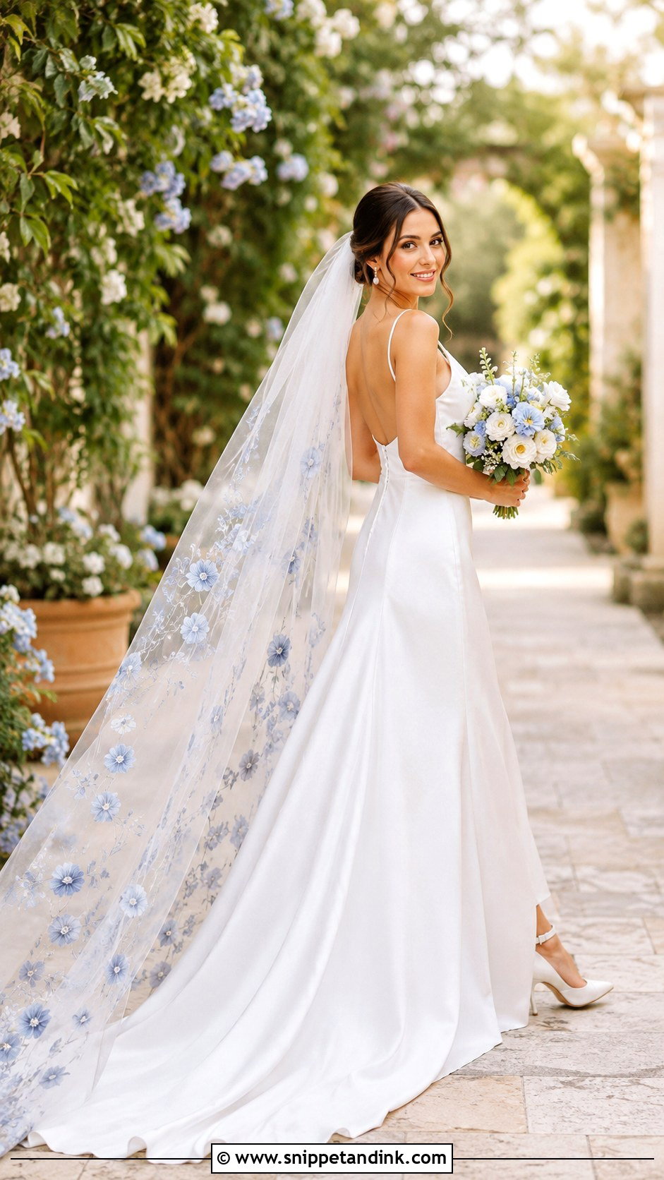 Wedding Dress With Blue Floral Veil - Snippet and Ink - 25 Wedding Dress with Blue Accents Ideas