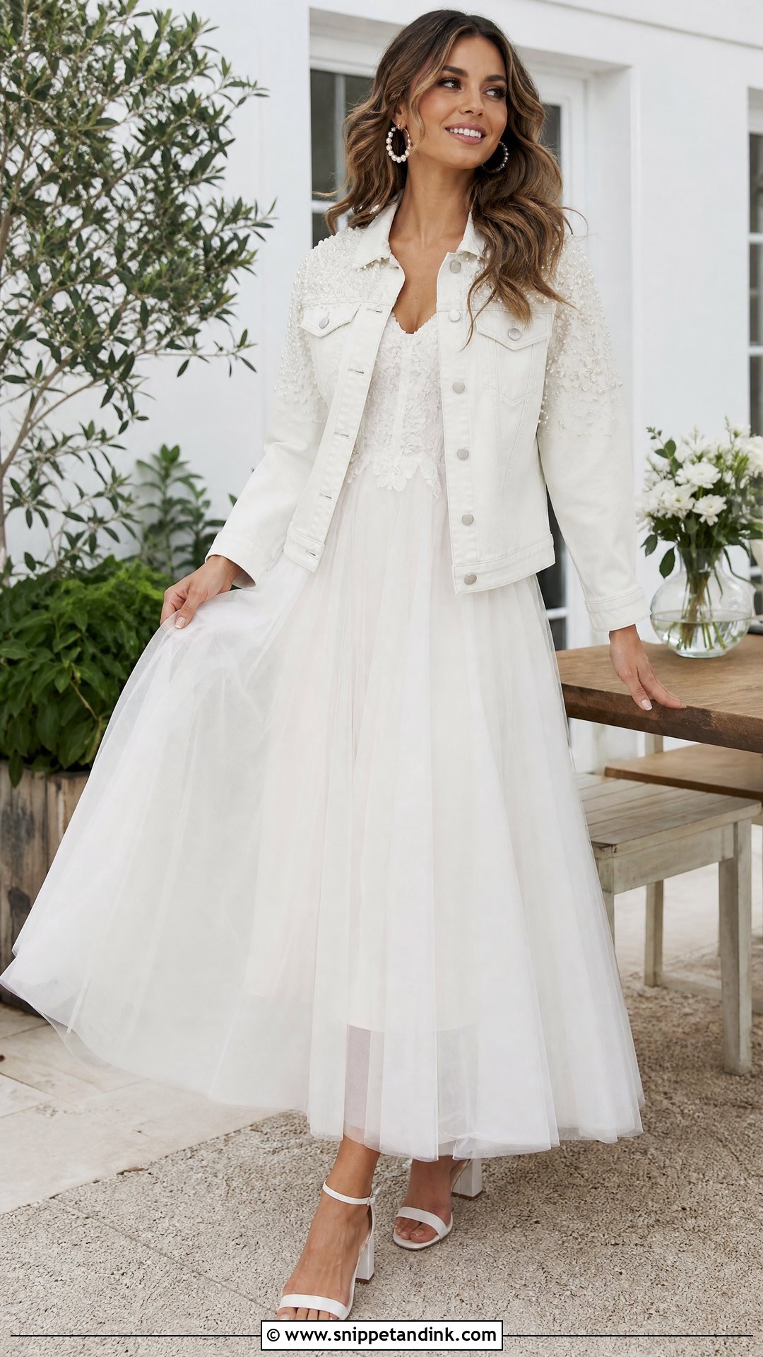 Wedding Dress With Bridal Denim Jacket - Snippet and Ink - 25 Wedding Dress Cover Up Ideas