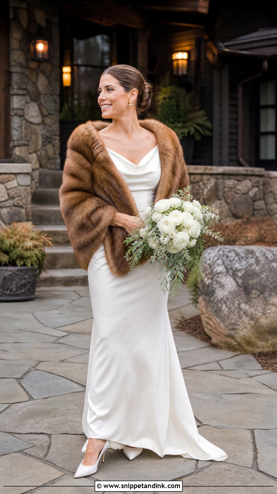 Wedding Dress With Brown Fur Stole - Snippet and Ink - 25 Winter Wedding Dress Fur Ideas