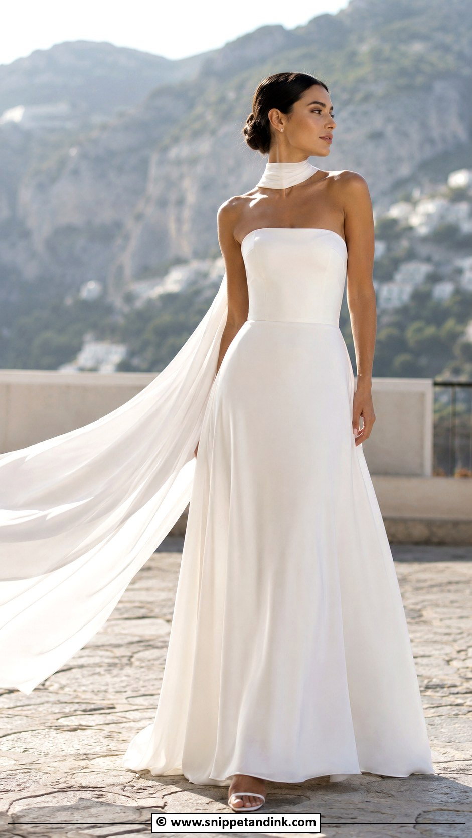 Wedding Dress With Chiffon Scarf - Snippet and Ink - 30 Flowy Wedding Dress Ideas