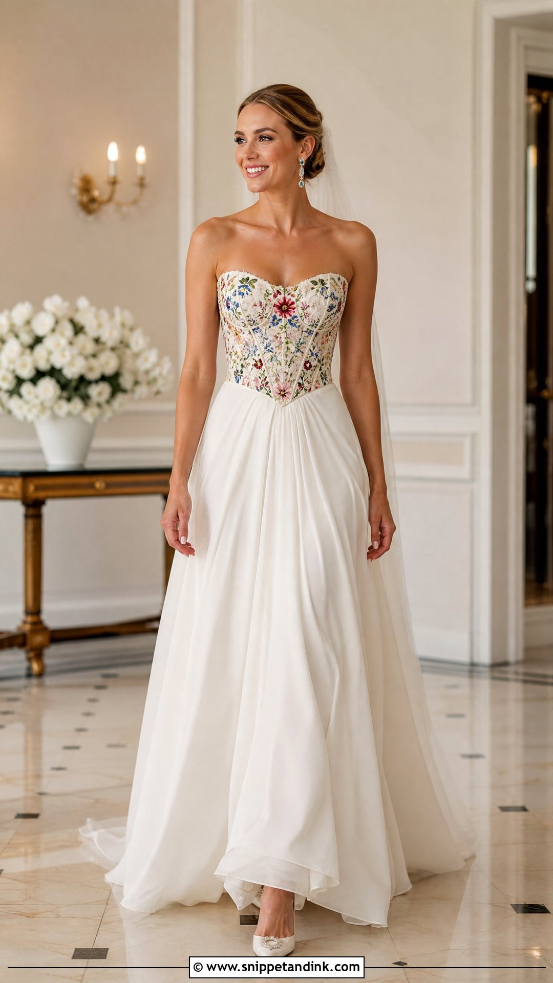Wedding Dress With Colorful Floral Bodice - Snippet and Ink - 20 Wedding Dress with Colorful Flowers