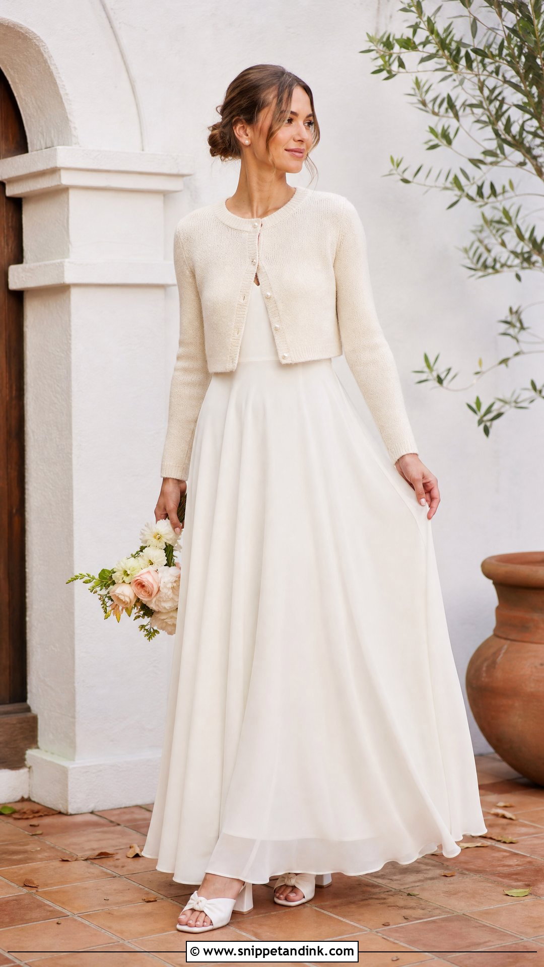 Wedding Dress With Cropped Cardigan - Snippet and Ink - 25 Wedding Dress Cover Up Ideas
