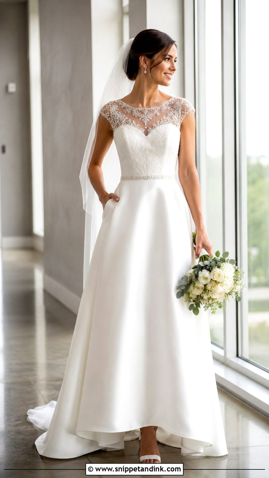 Wedding Dress With Detachable Illusion Neckline - Snippet and Ink - 20 Convertible Wedding Dresses