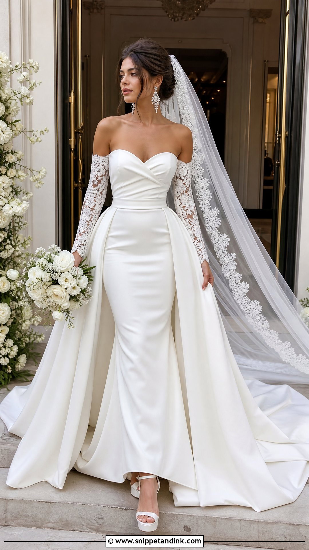 Wedding Dress With Detachable Long Sleeves And Overskirt - Snippet and Ink - 20 Wedding Dresses Off the Shoulder Sleeves