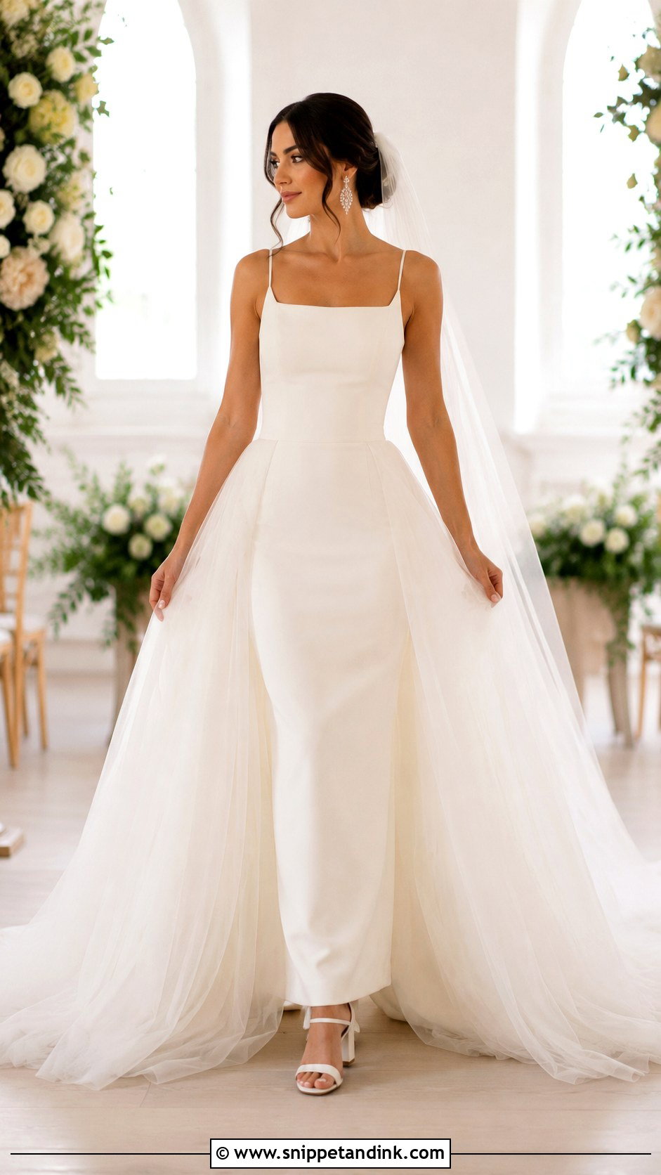 Wedding Dress With Detachable Overskirt - Snippet and Ink - 20 Slim Fit Wedding Dresses