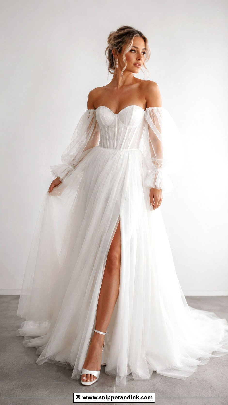 Wedding Dress With Detachable Puff Sleeves - Snippet and Ink - 30 2 in 1 Wedding Dress Ideas