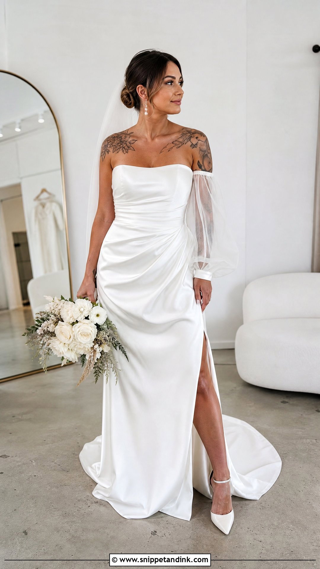 Wedding Dress With Detachable Sleeves And Tattoos - Snippet and Ink - 20 Tattoos in Wedding Dress Ideas