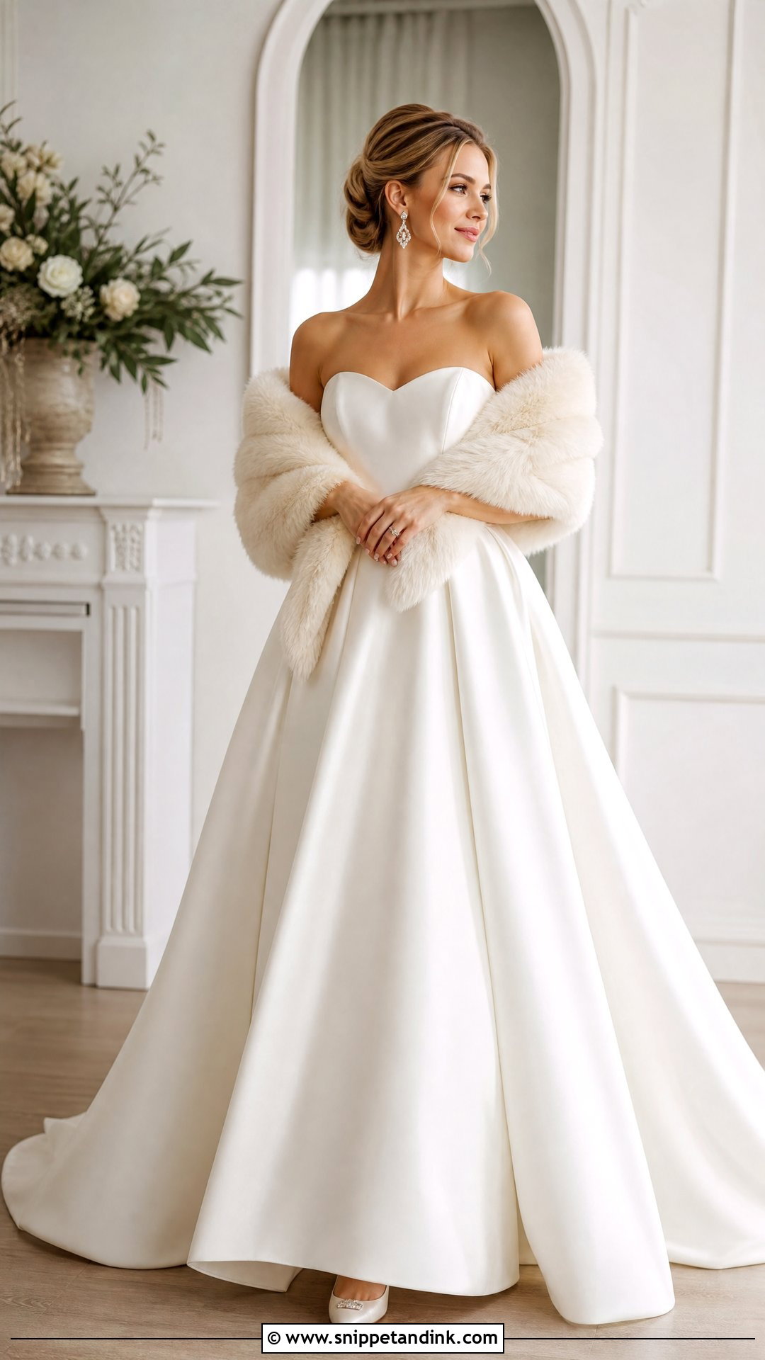 Wedding Dress With Faux Fur Shawl - Snippet and Ink - 25 Wedding Dress Cover Up Ideas