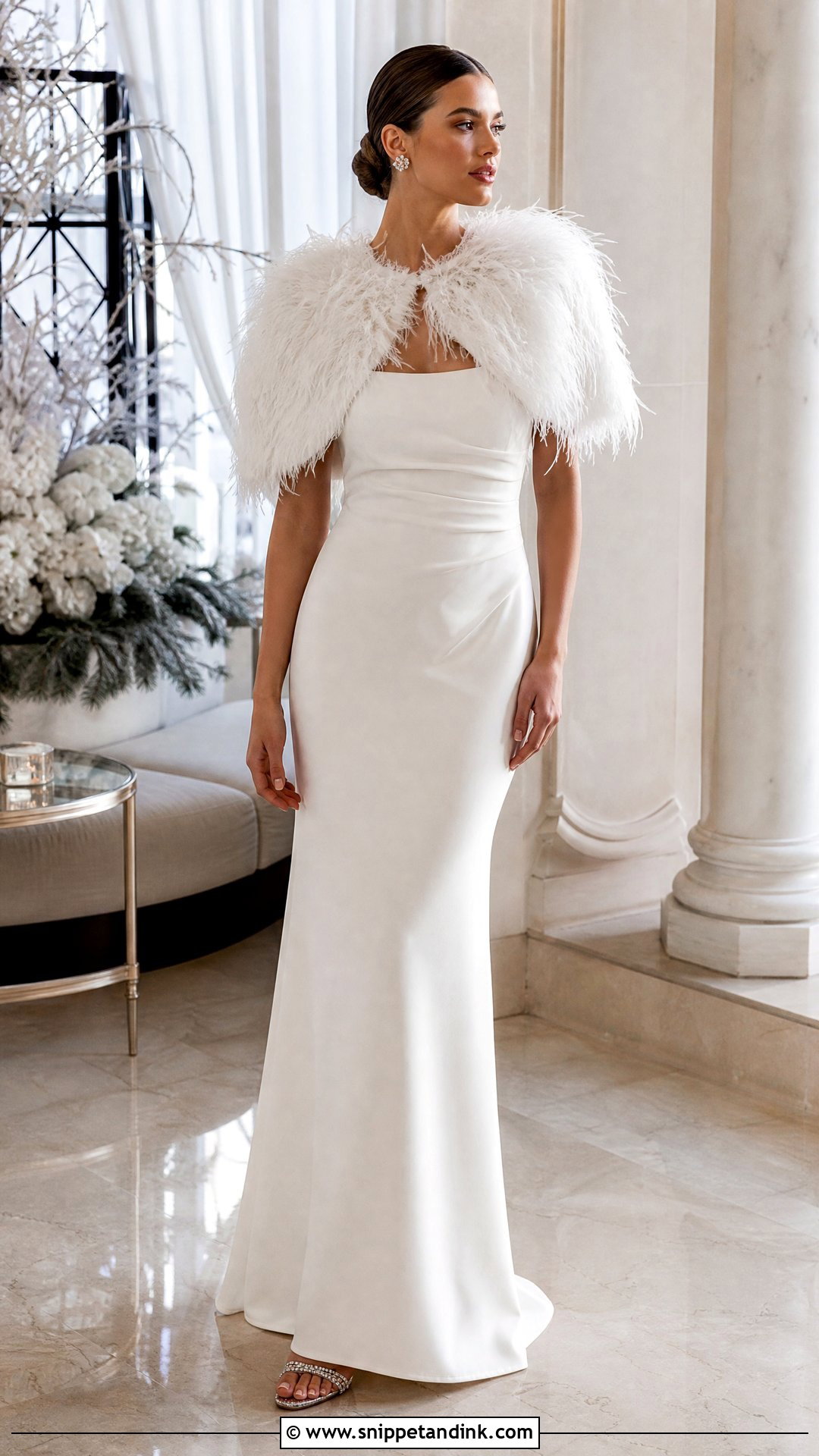 Wedding Dress With Feather Capelet - Snippet and Ink - 25 Wedding Dress Cover Up Ideas