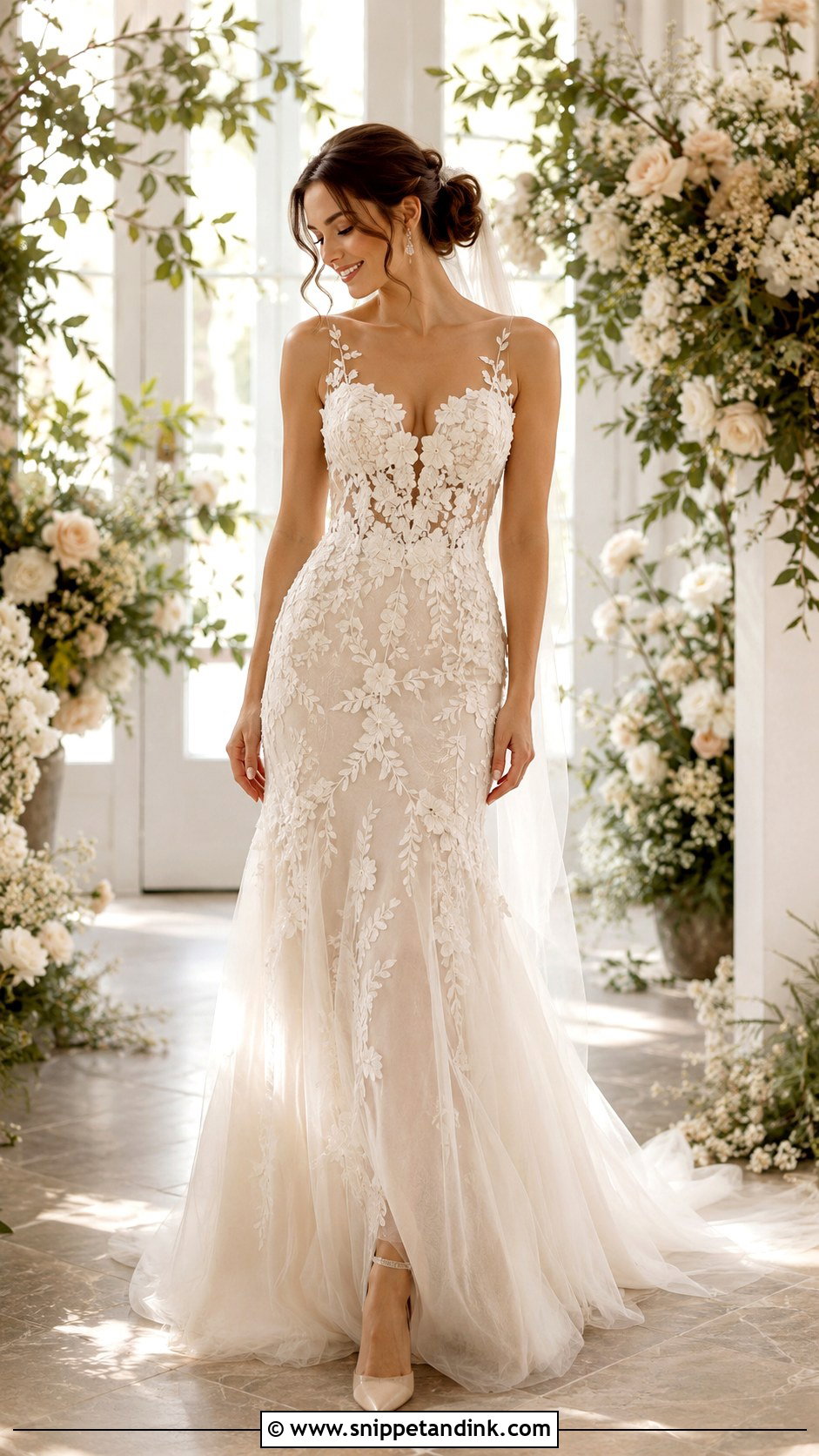 Wedding Dress With Floral Applique - Snippet and Ink - 25 Hourglass Wedding Dress Ideas
