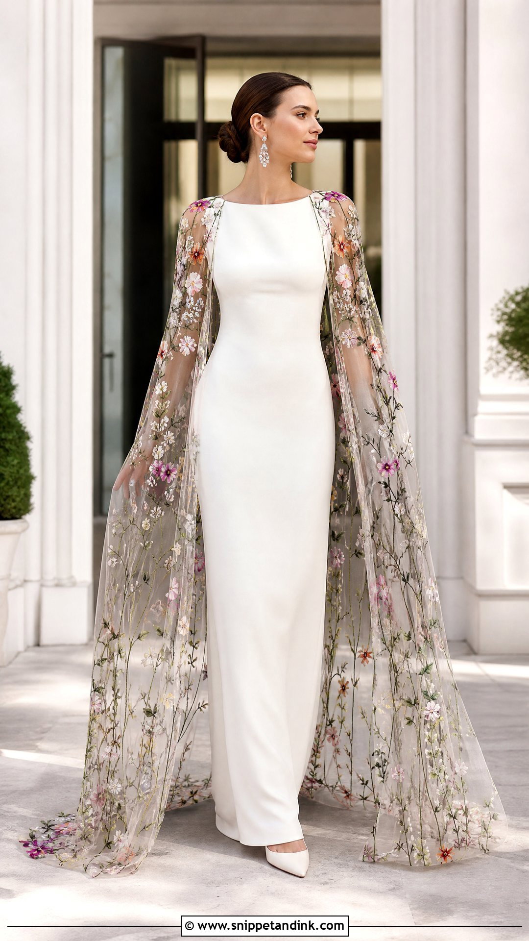 Wedding Dress With Floral Cape Sleeves - Snippet and Ink - 20 Wedding Dress with Colorful Flowers
