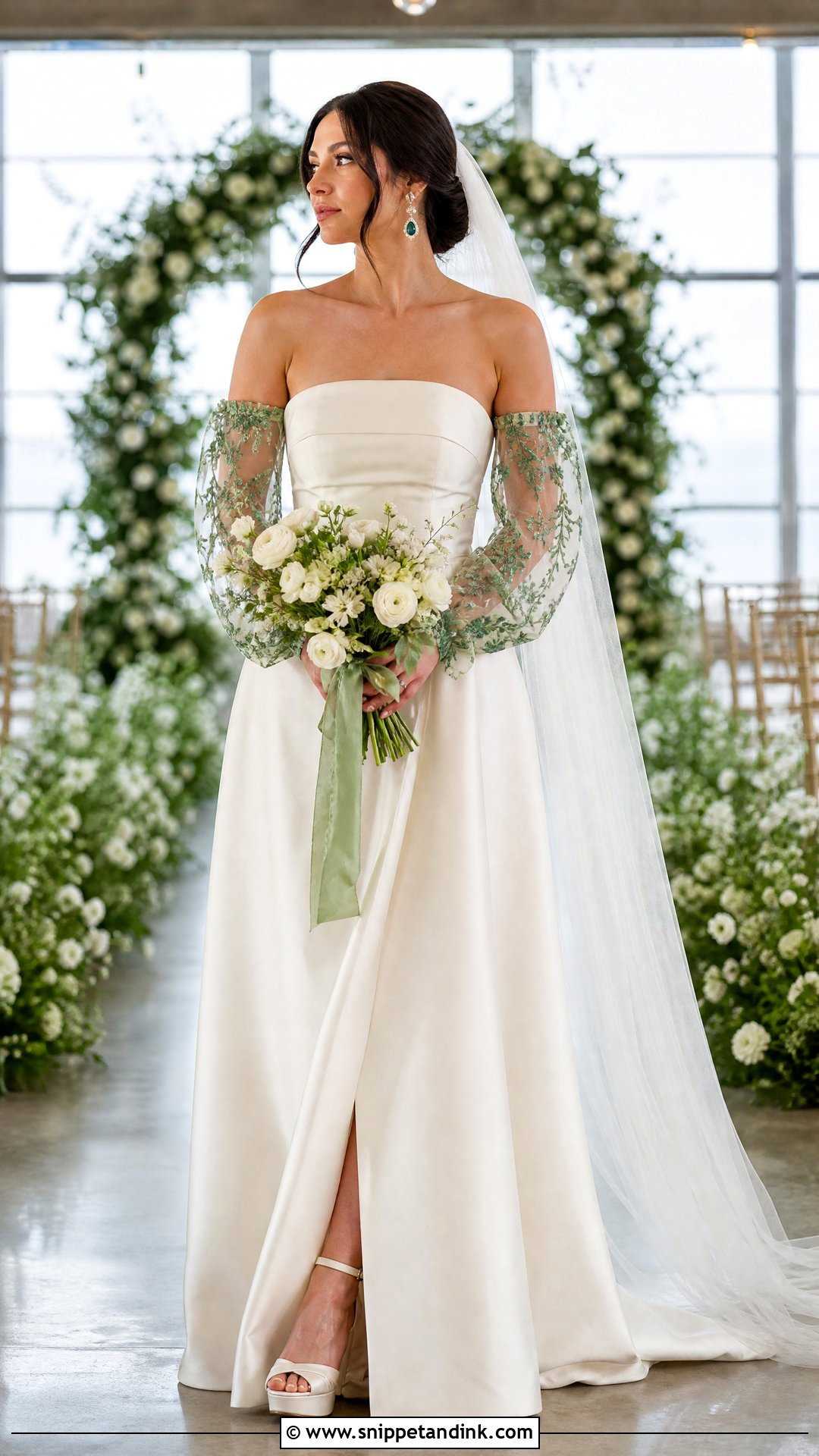 Wedding Dress With Green Detachable Sleeves - Snippet and Ink - 20 Wedding Dress with Green Accents Ideas
