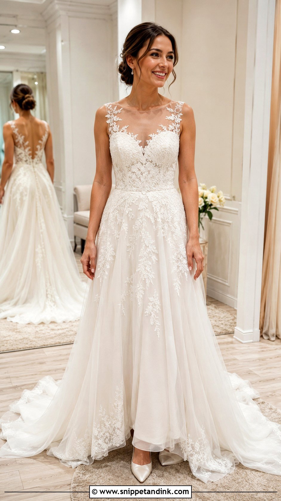 Wedding Dress With Illusion Neckline - Snippet and Ink - 25 Hourglass Wedding Dress Ideas