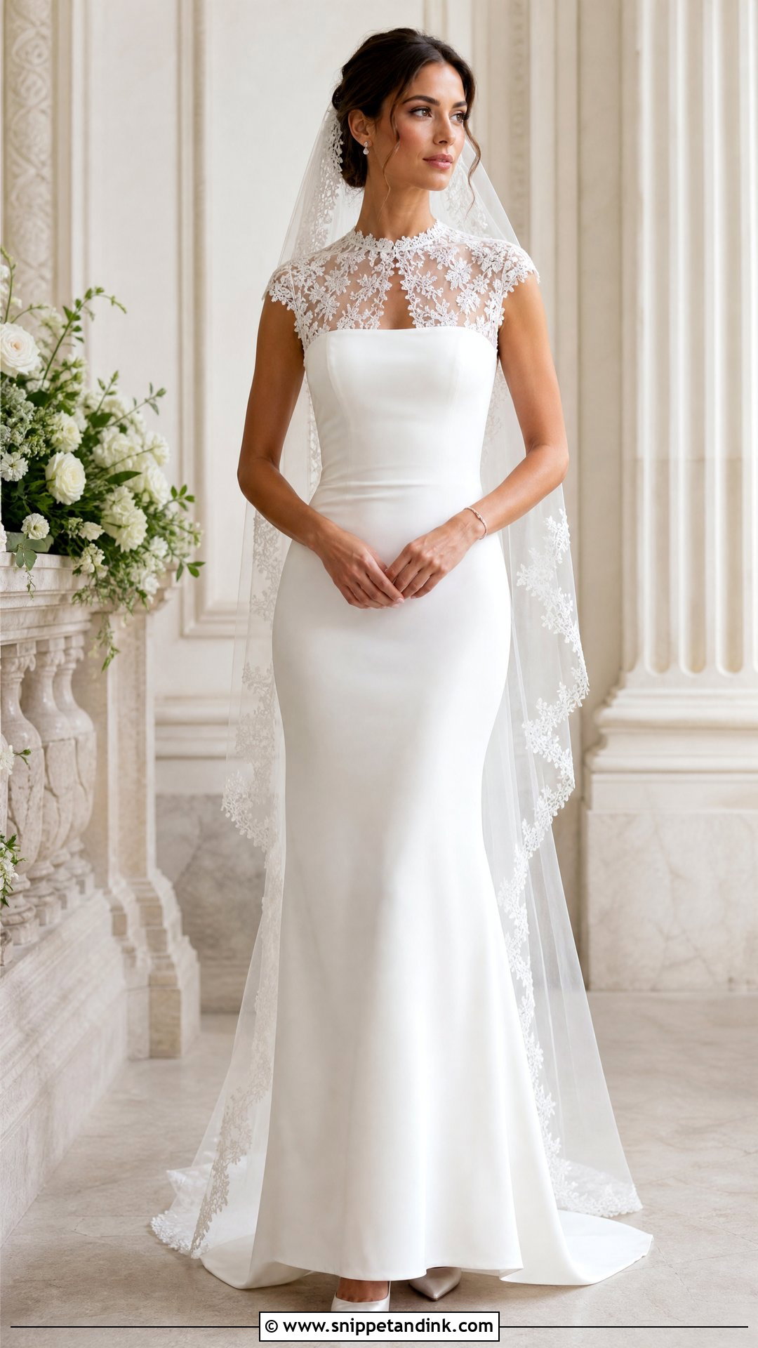 Wedding Dress With Lace Caplet And Veil - Snippet and Ink - 20 Nicola Peltz Wedding Dress Ideas